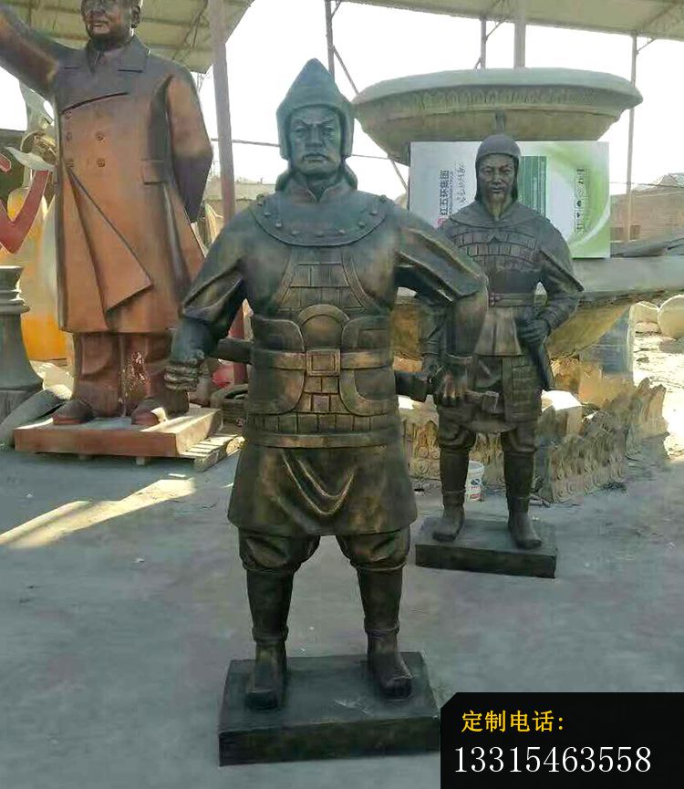 传铠甲的古代士兵铜雕，公园古代人物铜雕 (2)_750*865