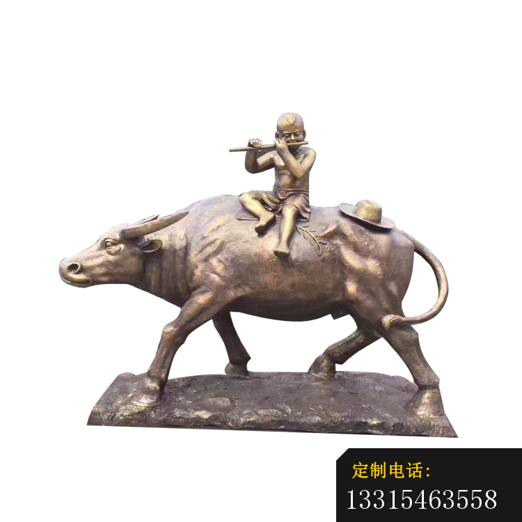 吹笛子的牧童牛铜雕，公园景观铜雕 (2)_750*750