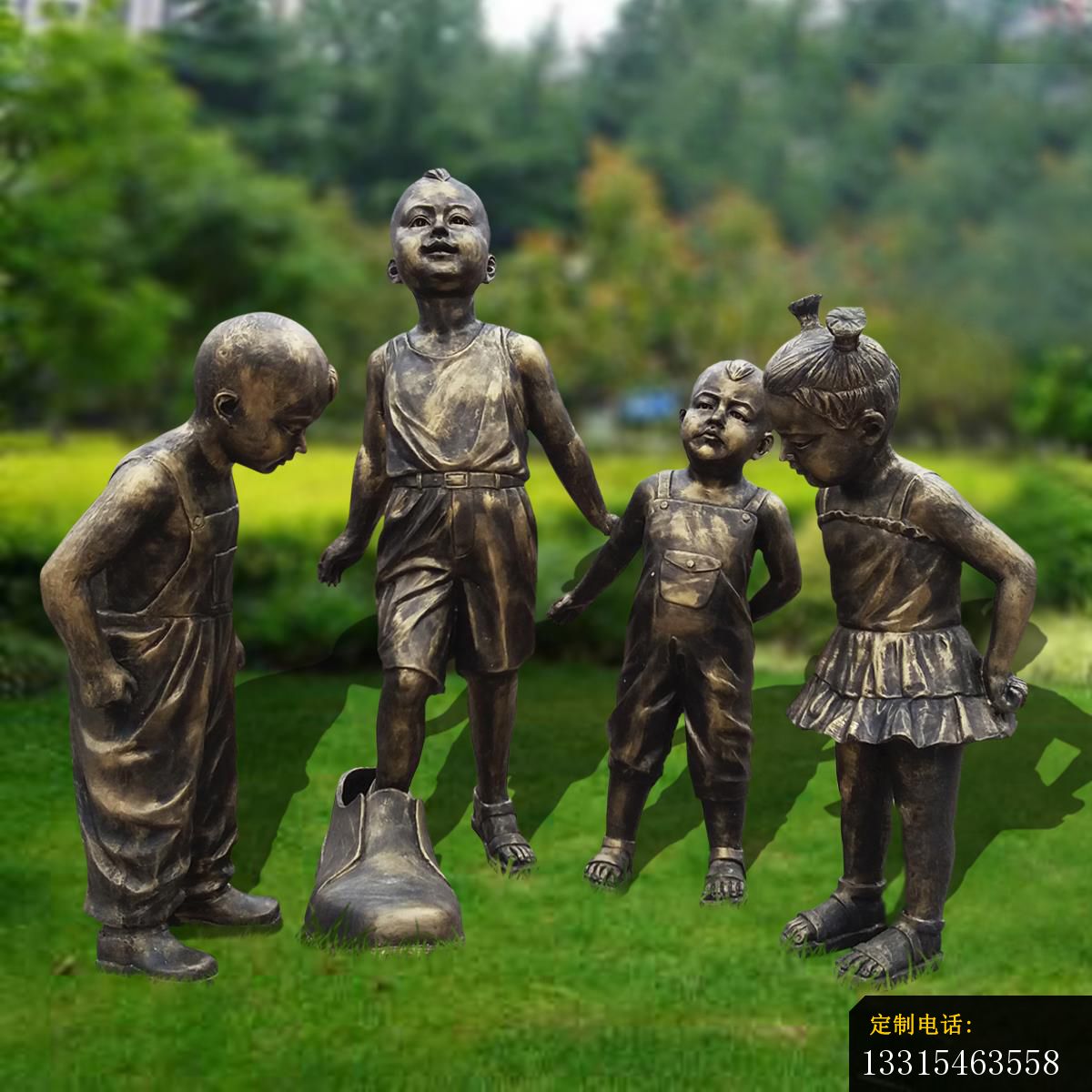 穿大鞋的小孩铜雕，公园小品铜雕_1200*1200