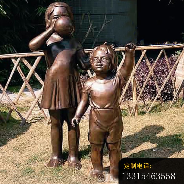 吹气球的姐弟铜雕 公园人物铜雕 (2)_750*750