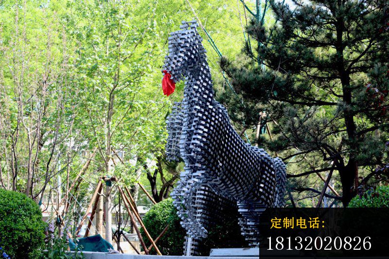 不锈钢抽象马公园动物雕塑 (6)_800*533