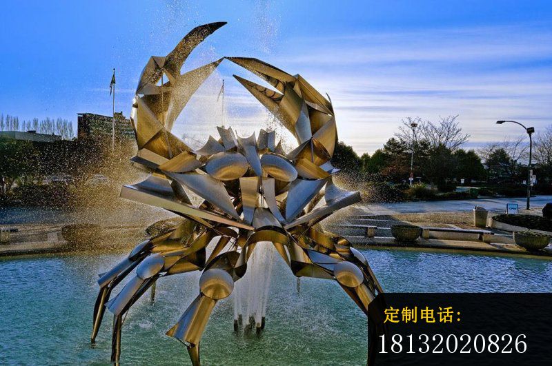 不锈钢抽象螃蟹 广场喷泉景观雕塑 (2)_800*531