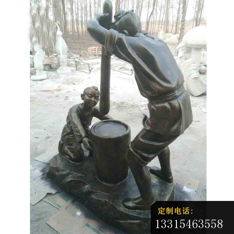 打年糕的祖孙俩铜雕，公园民俗人物铜雕 (2)_750*750