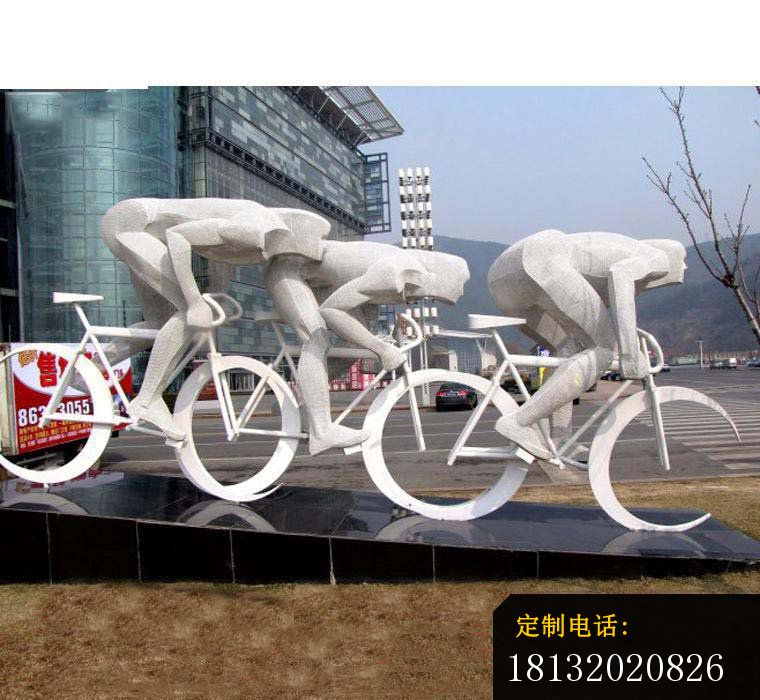 不锈钢抽象人物骑自行雕塑  街边景观雕塑_760*700