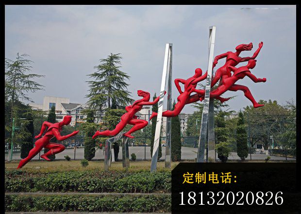 不锈钢抽象人物赛跑雕塑  不锈钢公园景观雕塑 (2)_620*440