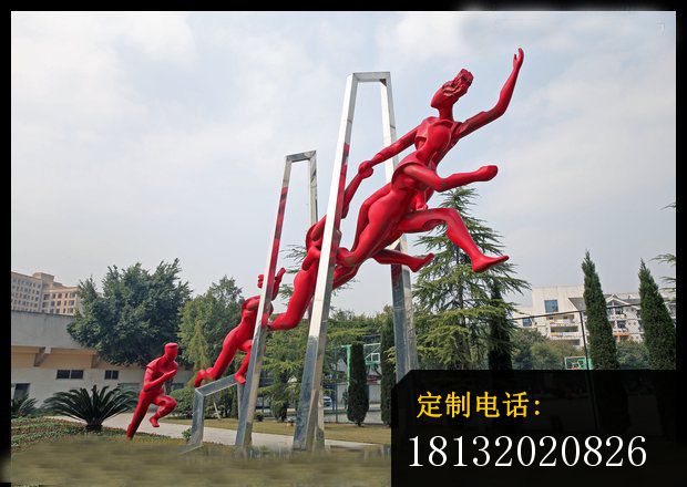 不锈钢抽象人物赛跑雕塑  不锈钢公园景观雕塑_620*440