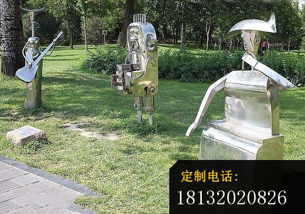 不锈钢抽象人物演奏雕塑  公园景观雕塑 (2)_600*420