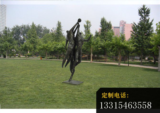打篮球铜雕，公园抽象人物铜雕_670*473