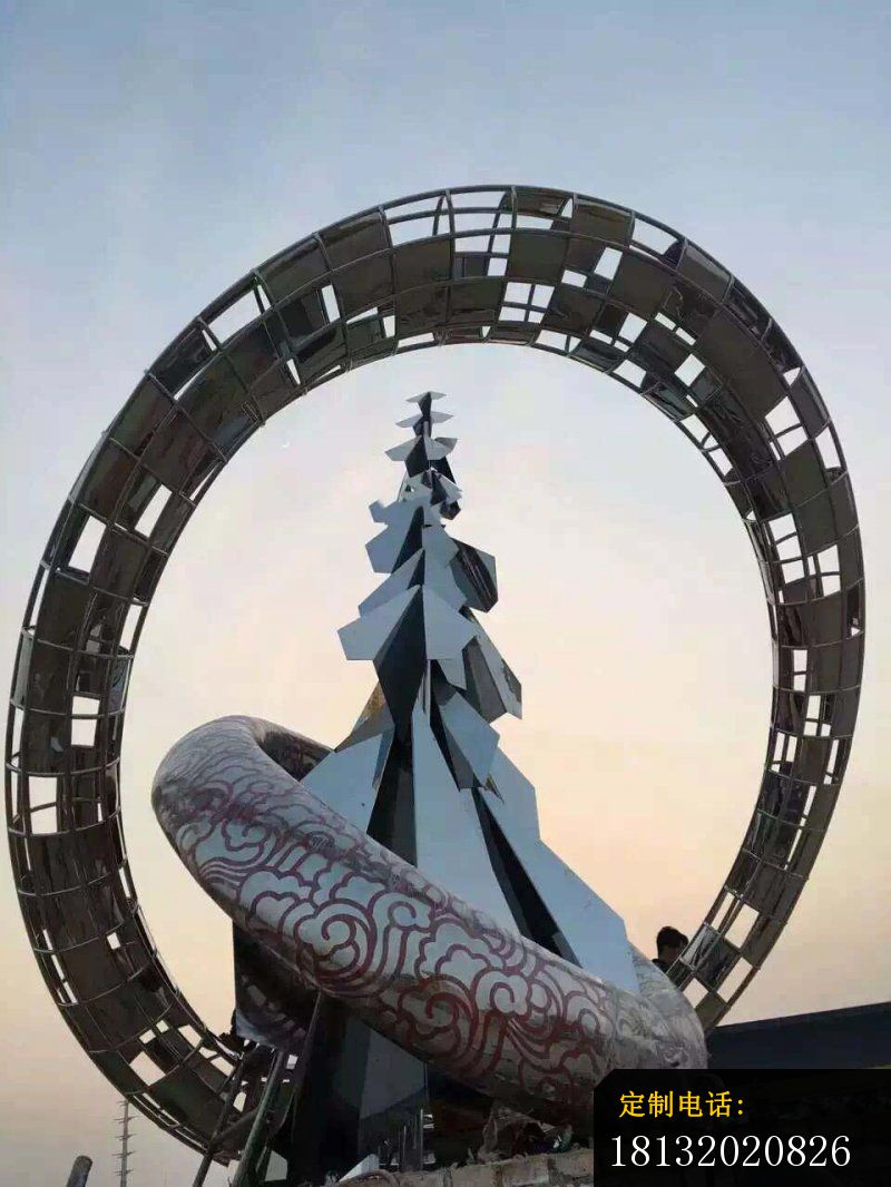 不锈钢抽象松树和祥云 广场不锈钢雕塑_800*1066