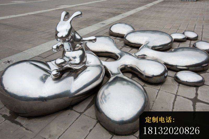 不锈钢抽象兔子和水滴  广场不锈钢雕塑_800*533