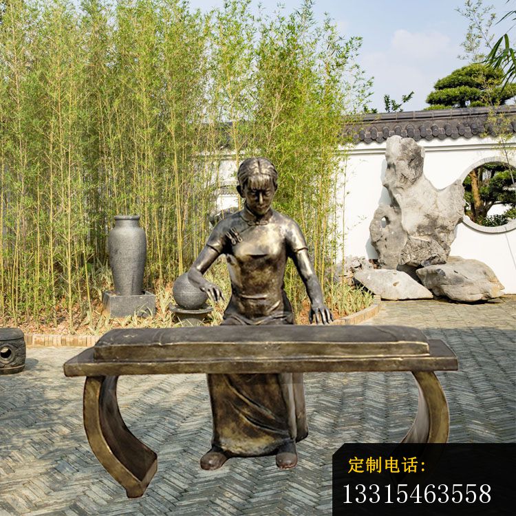 弹奏古筝的女孩铜雕 公园人物雕塑 (2)_750*750