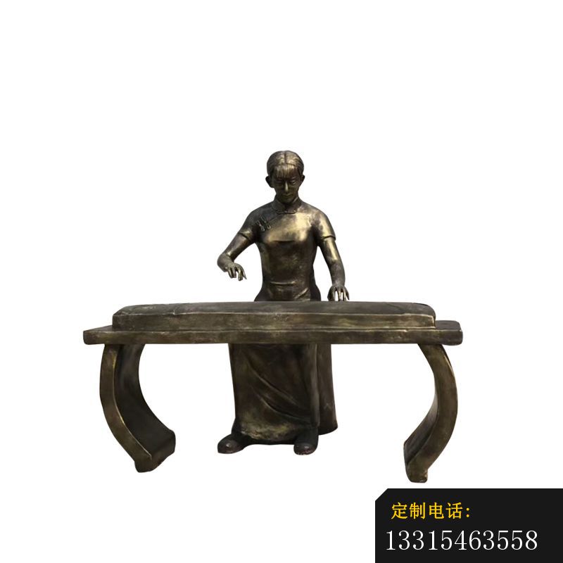 弹奏古筝的女孩铜雕，公园人物铜雕 (2)_800*800