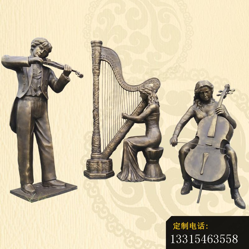 弹奏竖琴演奏乐器的人物铜雕， 公园小品铜雕_800*800