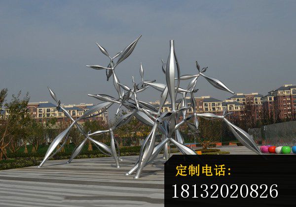 不锈钢抽象植物广场景观雕塑_600*419