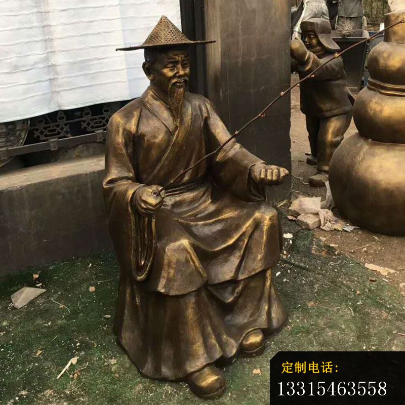 钓鱼的渔翁铜雕，古代人物铜雕 (5)_800*800
