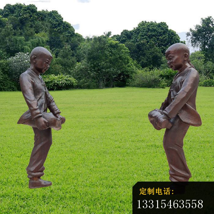 斗鸡的儿童铜雕，公园人物铜雕_700*699