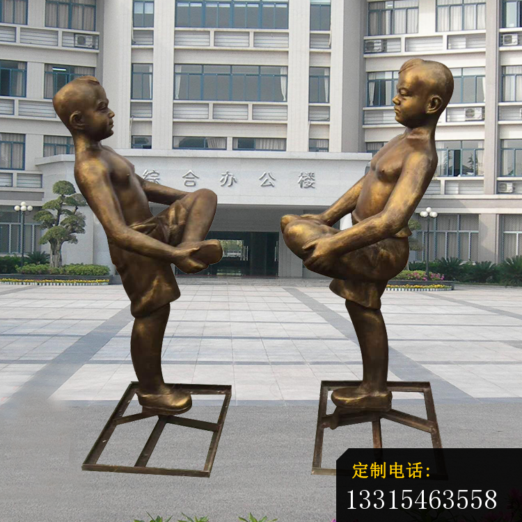 斗鸡的儿童铜雕，公园童趣铜雕 (2)_750*750