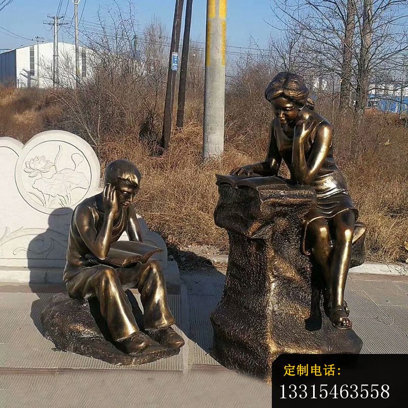 读书的男女学生铜雕，校园人物铜雕_800*800
