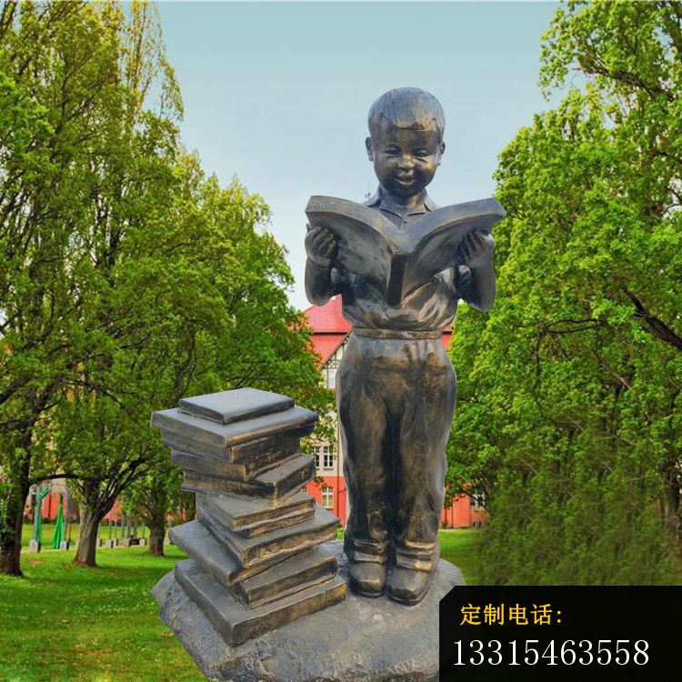 读书的小学生铜雕，校园景观铜雕 (3)_750*750