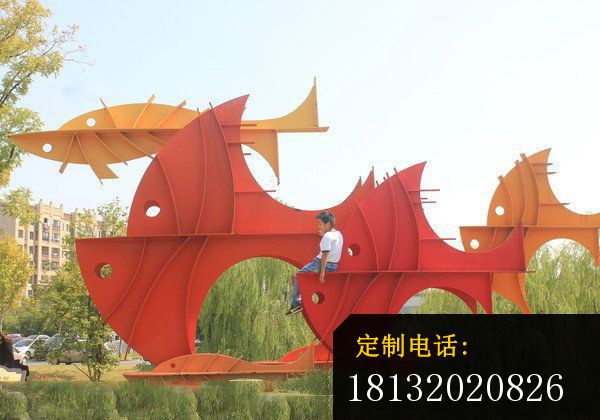 不锈钢大鱼雕塑  抽象不锈钢雕塑  广场景观雕塑_600*420