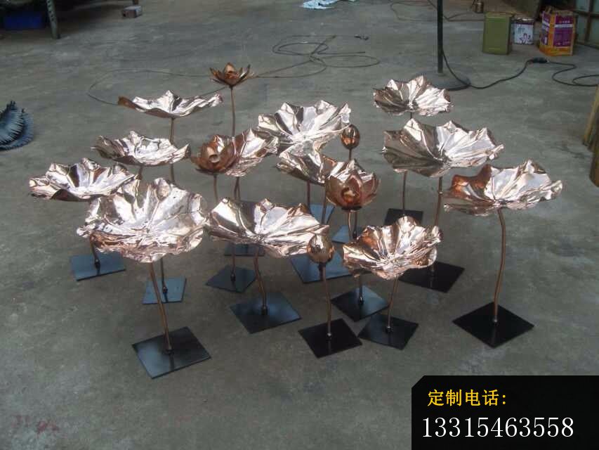 锻铜荷花荷叶雕塑，园林景观铜雕_853*640