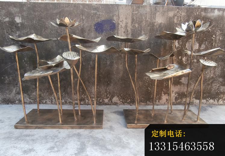 锻铜荷花荷叶莲蓬，公园景观雕塑_747*517
