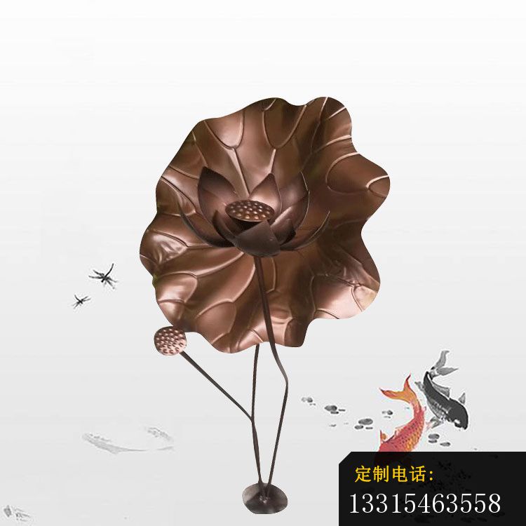 锻铜荷叶荷花雕塑，公园景观铜雕_750*750