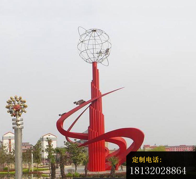 抽象创意红色广场景观雕塑，不锈钢雕塑 (2)_750*686