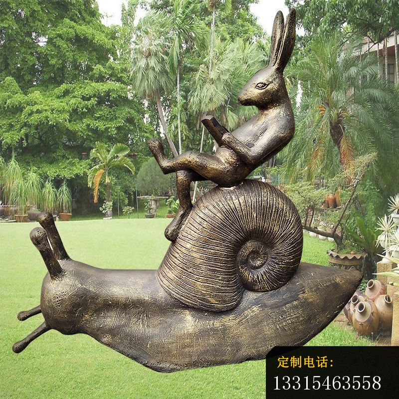 仿铜小兔骑蜗牛室外公园景观动物雕塑，玻璃钢仿铜动物雕塑(1)_800*800