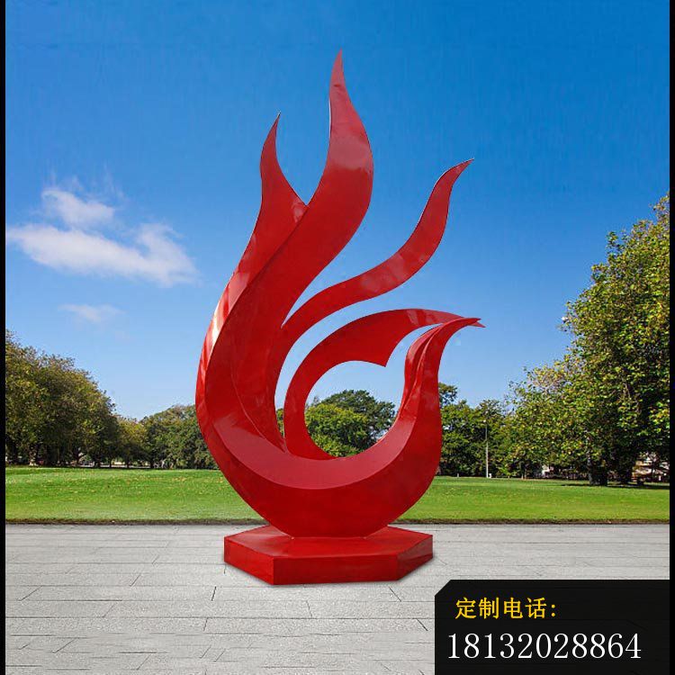 抽象创意红色鸟公园景观雕塑，不锈钢雕塑_750*750