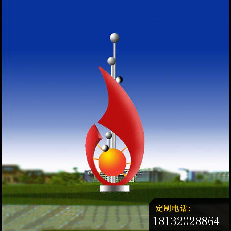 抽象创意红色水滴广场景观雕塑，不锈钢雕塑_750*750