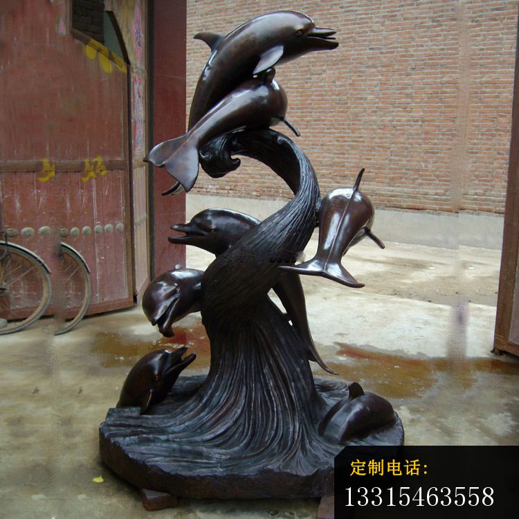 供应水景铜海豚动物雕塑 群雕浪花海豚玩耍摆件 厂家直销 可定制3234_750*750