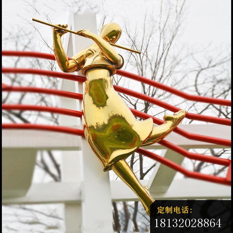 抽象人物吹笛雕塑，不锈钢雕塑_750*750