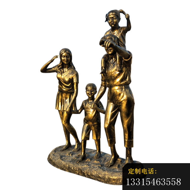逛街游玩的一家四口铜雕，步行街人物铜雕 (3)_750*750