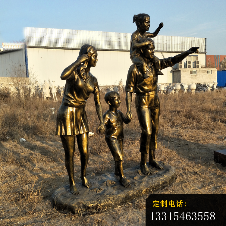 逛街游玩的一家四口铜雕，步行街人物铜雕 (4)_750*750