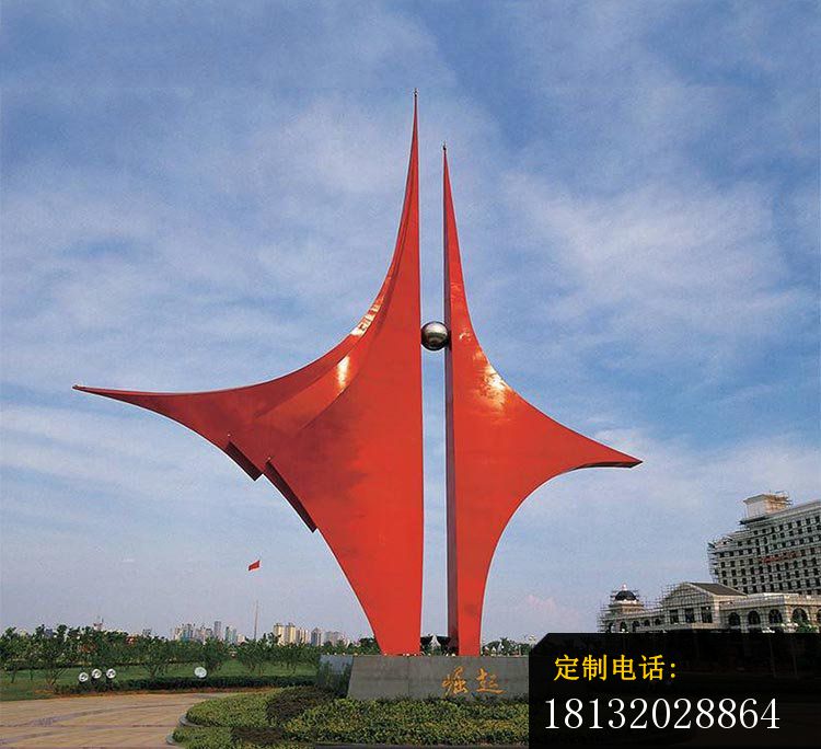 创意抽象红色三角广场景观雕塑，不锈钢雕塑 (2)_750*684