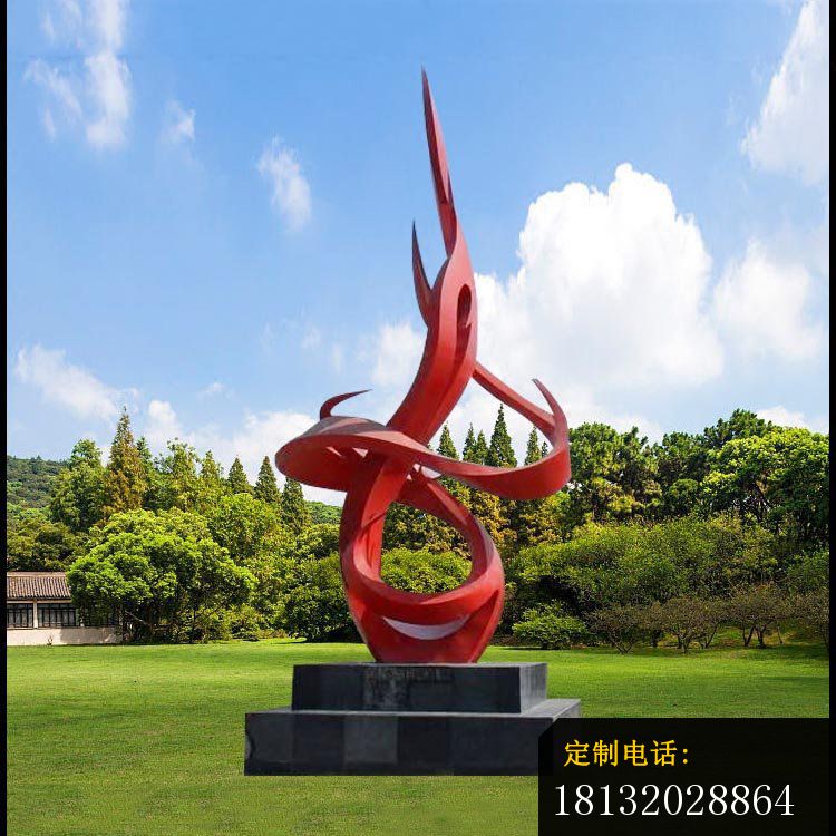 创意抽象红丝带造型景观雕塑，不锈钢雕塑_750*750