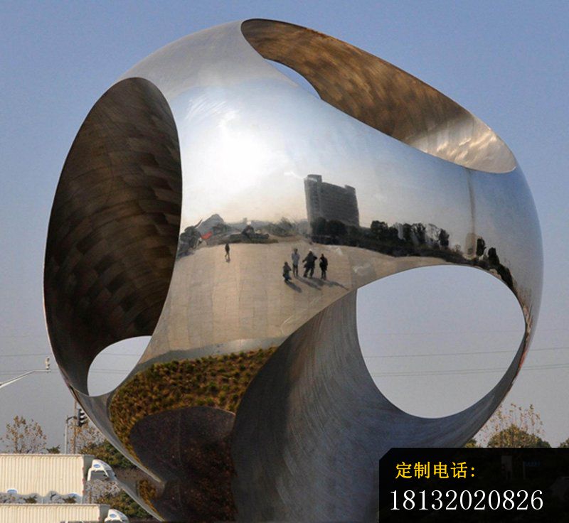 不锈钢镜面抽象球，广场景观雕塑 (2)_800*736