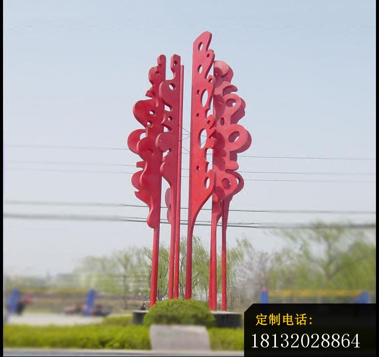 创意红色抽象景观雕塑，不锈钢雕塑_750*707