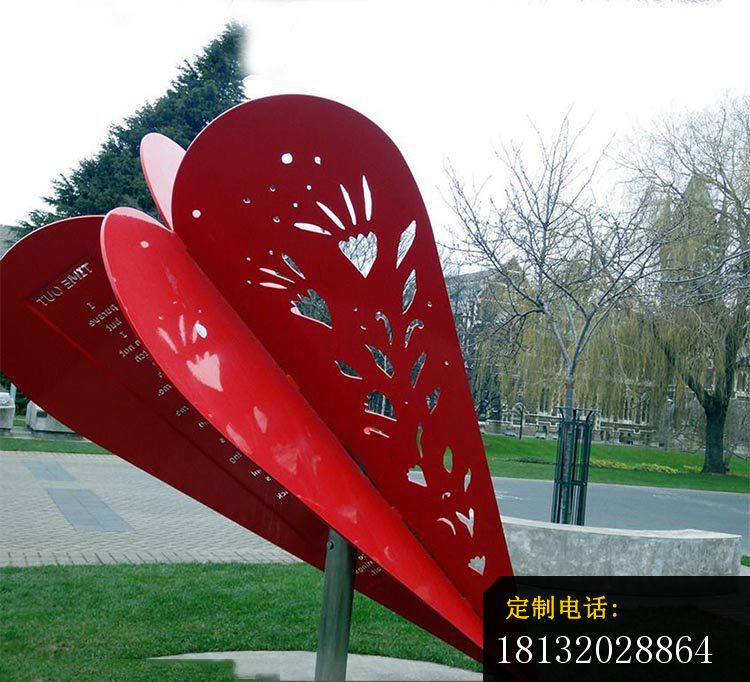 创意红色镂空公园景观，不锈钢雕塑_750*682