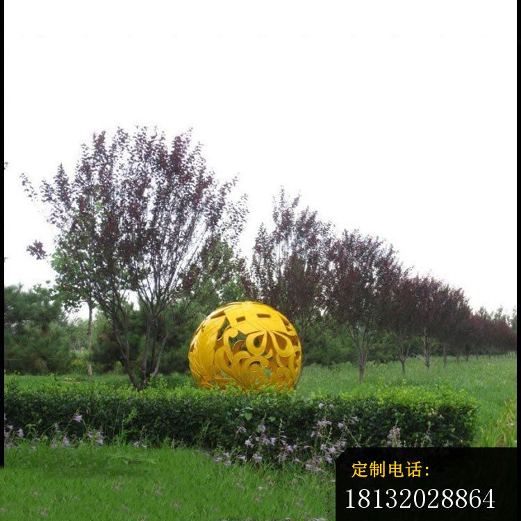 创意黄色镂空球公园景观雕塑，不锈钢雕塑_750*750