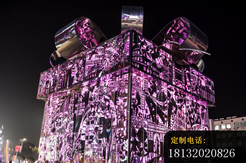 不锈钢礼物盒雕塑 街边景观雕塑 (3)_800*532