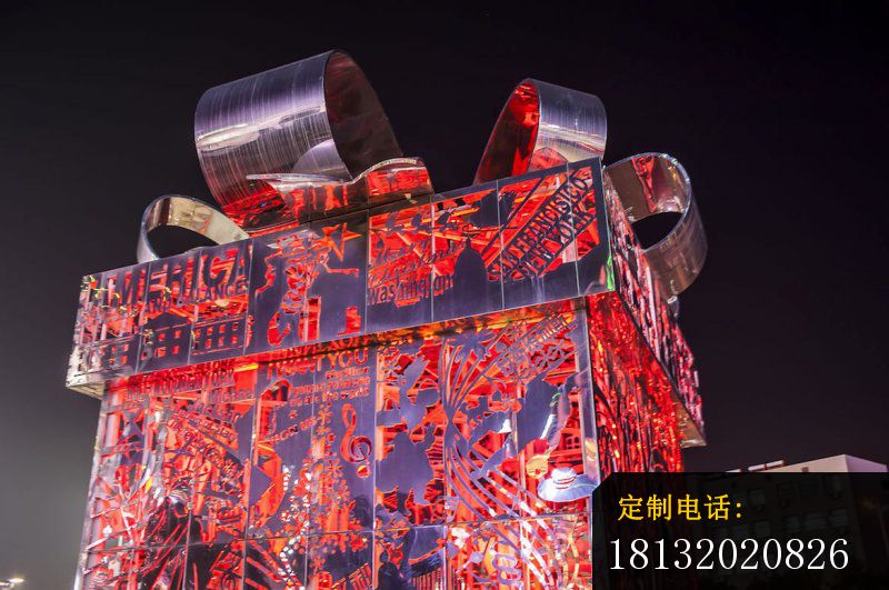 不锈钢礼物盒雕塑 街边景观雕塑 (4)_800*531
