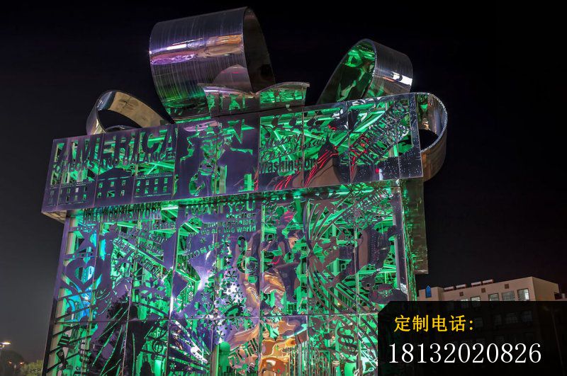 不锈钢礼物盒雕塑 街边景观雕塑 (5)_800*531