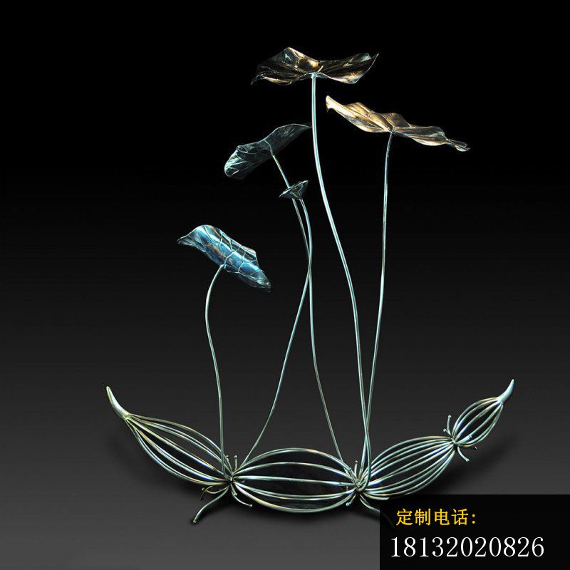 不锈钢莲藕荷花荷叶雕塑 酒店大厅景观雕塑 (4)_800*800