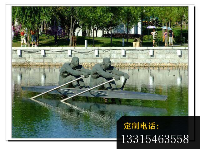 划船铜雕，湖中景观铜雕_640*479