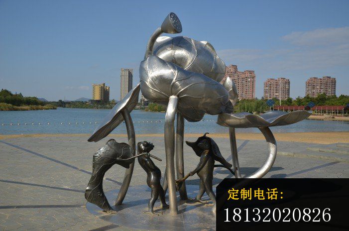 不锈钢莲蓬莲叶和青蛙雕塑广场不锈钢雕塑_701*464