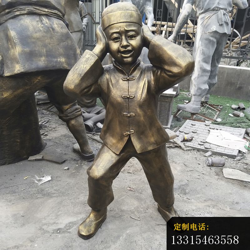 放鞭炮的儿童铜雕， 公园童趣铜雕_800*800