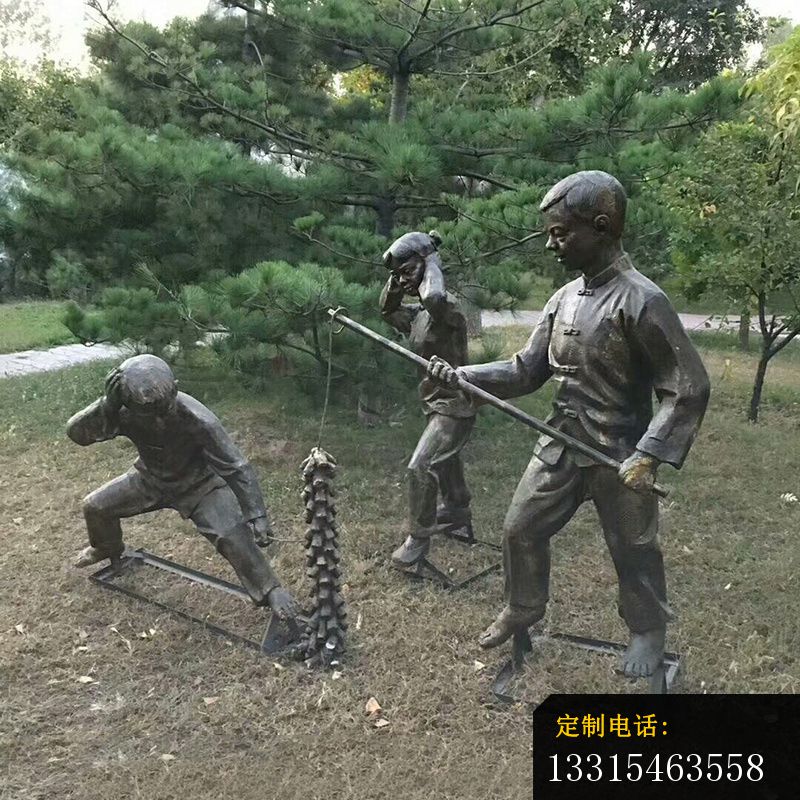 放鞭炮的儿童铜雕，公园小品铜雕 (2)_800*800