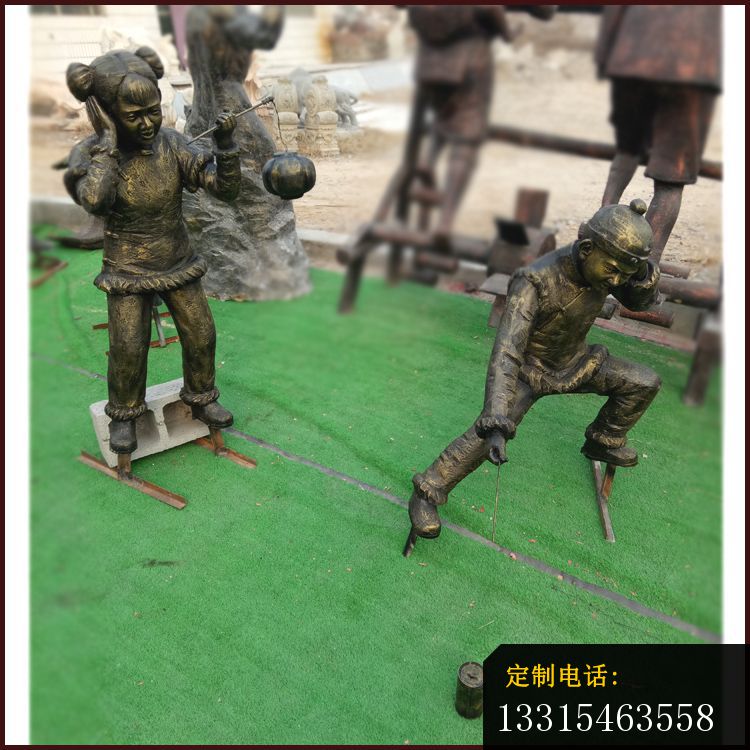 放鞭炮的古代儿童铜雕 公园人物铜雕 (3)_750*750
